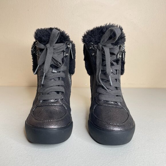 Guess Dustyn Faux Fur Hidden Wedge Sneaker Ankle Boots Size 6.5 - Picture 6 of 16